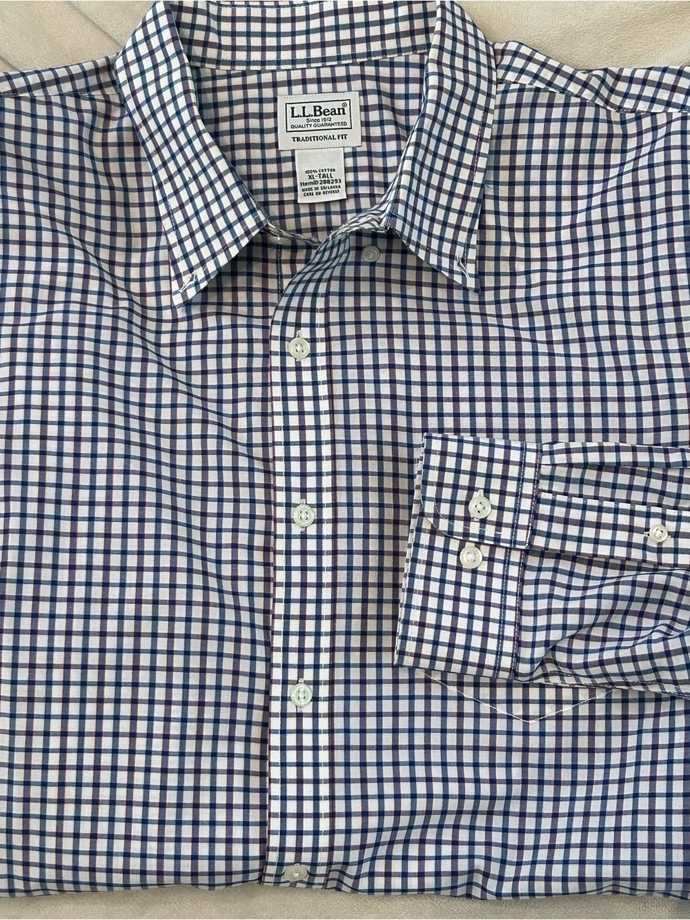 LL Bean Men XL Tall Traditional Fit Gingham Check Button Down Shirt